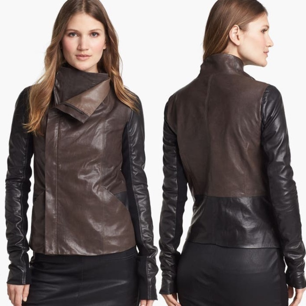 Vince Drape Collar Colorblock Leather Jacket XS